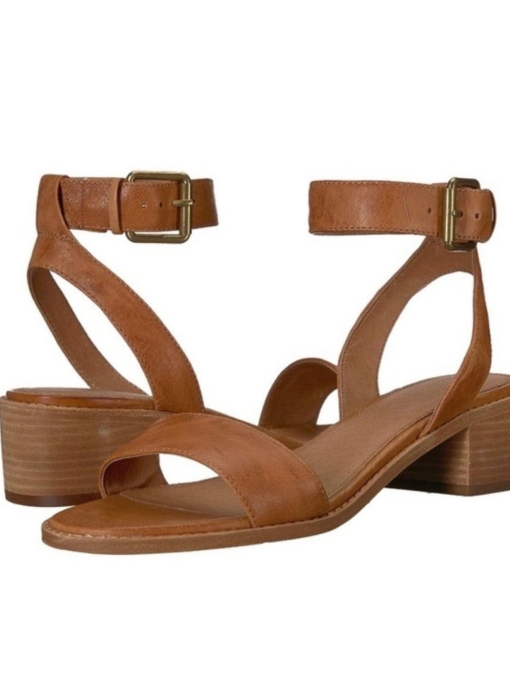 Frye Cindy Cognac Leather Ankle Heel Sandal